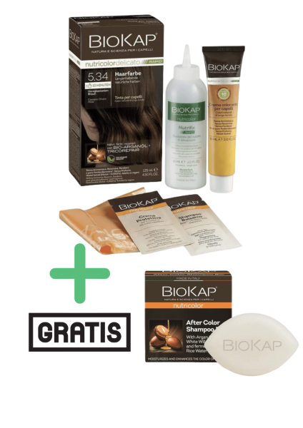 BioKap Haarfarbe Honigkastanienbraun Nr. 5.34 plus After Color festes Shampoo gratis