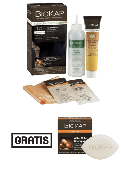 BioKap Haarfarbe Naturschwarz Nr. 1.0 plus After Color festes Shampoo gratis