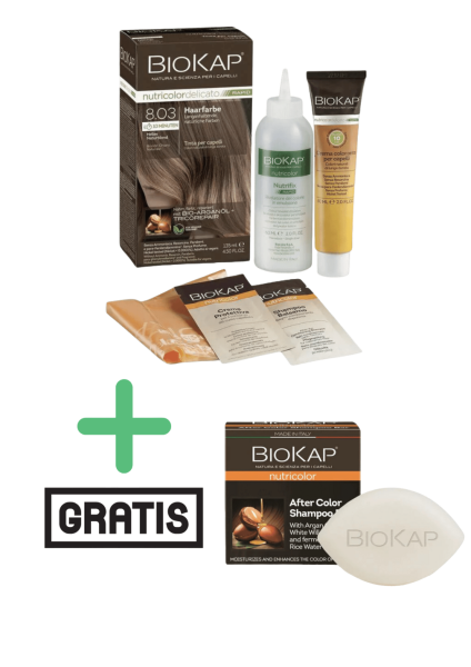 BioKap Haarfarbe Helles Naturblond Nr. 8.03 plus After Color festes Shampoo gratis