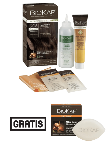 BioKap Haarfarbe Haselnussbraun Nr. 5.05 plus After Color festes Shampoo gratis