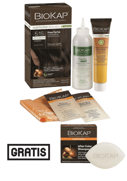 BioKap Haarfarbe Aschbraun Nr. 5.15 plus After Color festes Shampoo gratis