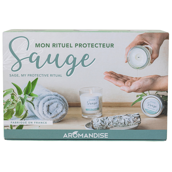 AROMANDISE Geschenkset: Salbei Kerze + Massage Kerze + Salbei-Armband